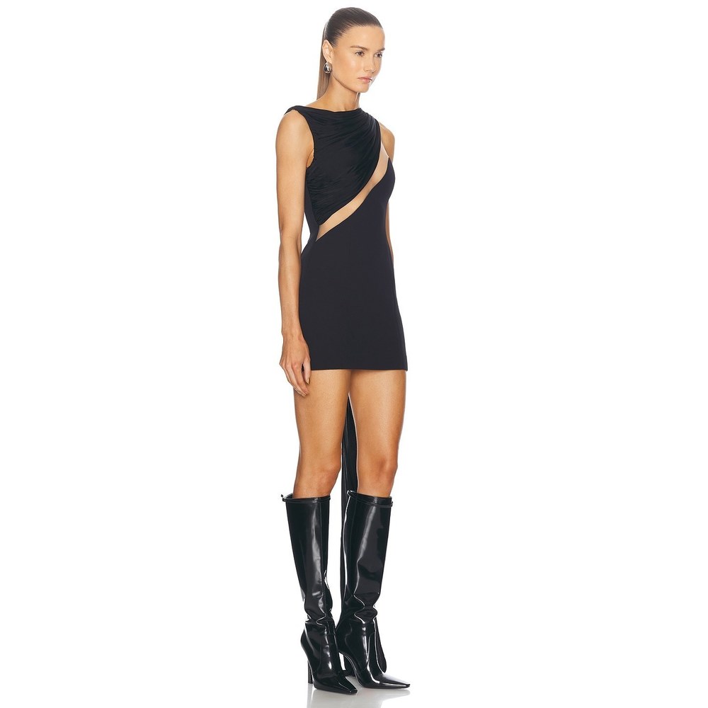 New David Koma Draped Chest Mini Dress in Black cutout mesh with cape size 8 - Picture 9 of 10